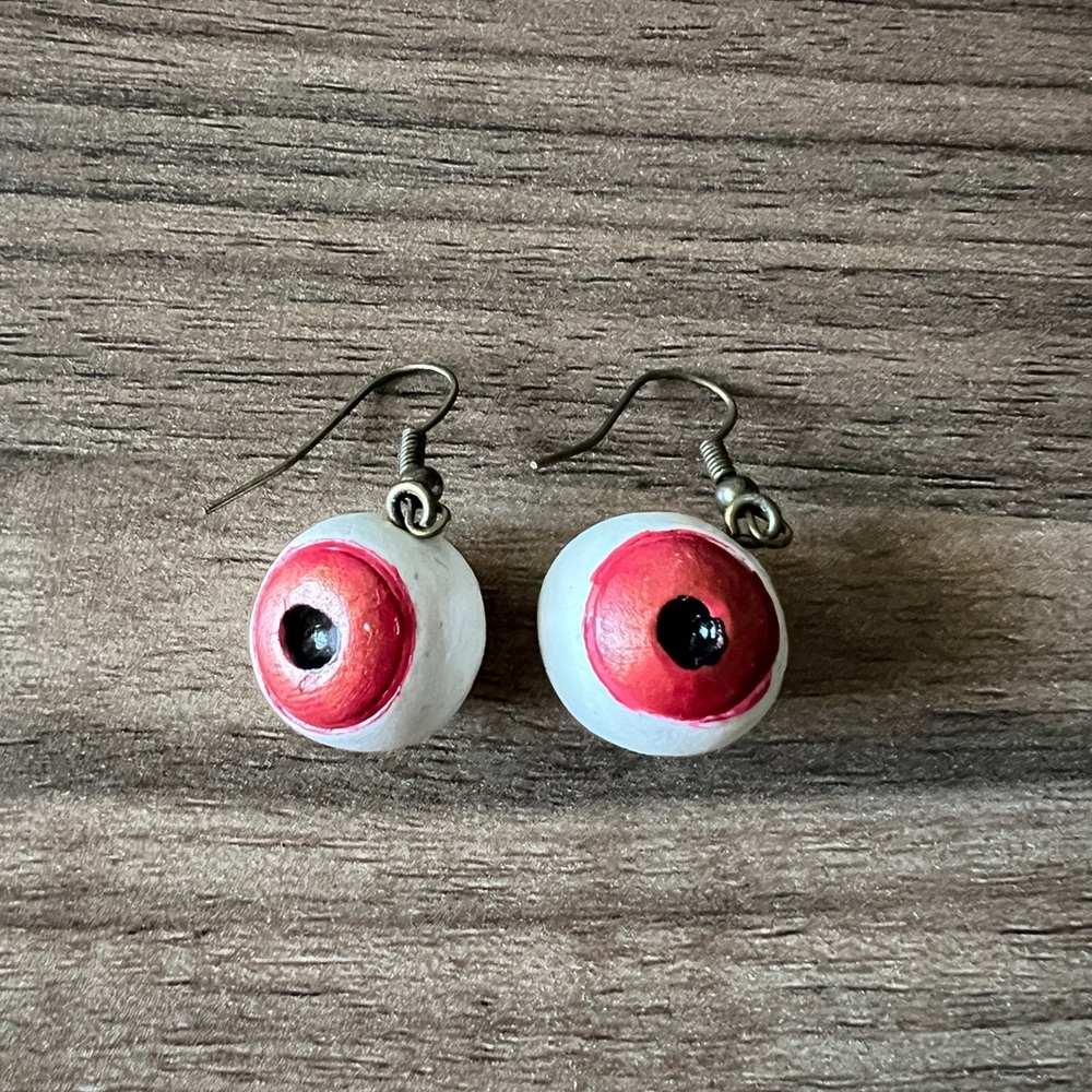 Unique Red and White Eye Earrings